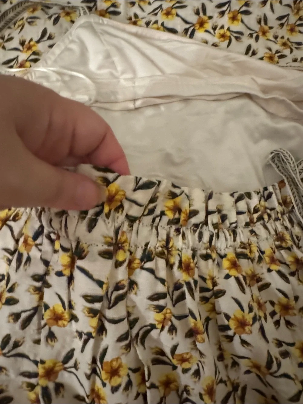 Max Studio Cream Slip Maxi Skirt with Yellow Floral Print